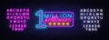 Million Followers neon text vector design template. One Million Subscribers light banner design element colorful modern Royalty Free Stock Photo