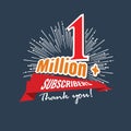 1 Million followers or subscribers achivement symbol design with ribbon and star for social media. Vector illustration.