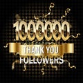 1 million followers thank you gold paper cut number illustration. Special user goal celebration for 1000000 social media friends,