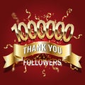 1 million followers thank you gold paper cut number illustration. Special user goal celebration for 1000000 social media friends,