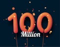 100 million sign orange balloons with threads on black background