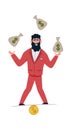 Millionaire character. Businessman with coins and money or profit investment of banker cartoon vector rich man