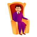 Millionaire in king chair icon, cartoon style