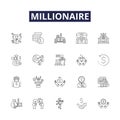 Millionaire line vector icons and signs. Rich, Monied, Prosperous, Affluent, Moneyed, Millionaire, Opulent, Lavish Royalty Free Stock Photo