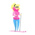 Millionaire Rich Man Trophy Wife On Ski In Mountain Resort ,Funny Cartoon Character Lifestyle Situation