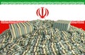 Millions of Dollars - Pile of new 100 Dollar Bills in front of the Iran flag Royalty Free Stock Photo