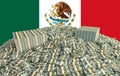 Millions of Dollars - Pile of new 100 Dollar Bills in front of the mexican flag