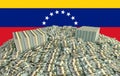 Millions of Dollars - Pile of new 100 Dollar Bills in front of the venezuela flag Royalty Free Stock Photo