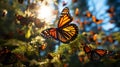 Millions of monarch butterflies Danaus plexippus cover every inch of a tree. generative ai Royalty Free Stock Photo