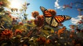 Millions of monarch butterflies Danaus plexippus cover every inch of a tree. generative ai Royalty Free Stock Photo