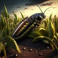 A millipede in a field of grass. 3d rendering Generative AI