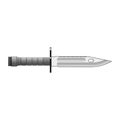 Millitary, hunting large knife with sharp blade and grey handle. Dangerous weapon on white background Royalty Free Stock Photo