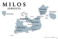 Milos, or Melos, Greek island, in the Aegean Sea, gray political map