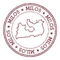 Milos round rubber stamp with island map.