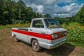 Milton, Georgia USA - June 26, 2021 Vintage Corvair Chevy truck in a farm field Royalty Free Stock Photo