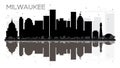 Milwaukee City skyline black and white silhouette with reflections. Royalty Free Stock Photo
