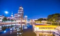 milwaukee downtown with reflection in water at night,milwaukee,wisconsin,usa. Royalty Free Stock Photo