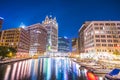 Milwaukee downtown with reflection in water at night,milwaukee,wisconsin,usa Royalty Free Stock Photo
