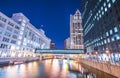 Milwaukee downtown with reflection in water at night,milwaukee,wisconsin,usa Royalty Free Stock Photo