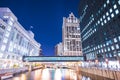 Milwaukee downtown with reflection in water at night,milwaukee,wisconsin,usa Royalty Free Stock Photo