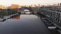 Milwaukee river in downtown, harbor districts of Milwaukee, Wisconsin, United States. Real estate, condos in downtown. Aerial view Royalty Free Stock Photo