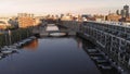 Milwaukee river in downtown, harbor districts of Milwaukee, Wisconsin, United States. Real estate, condos in downtown. Aerial view Royalty Free Stock Photo