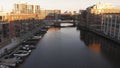 Milwaukee river in downtown, harbor districts of Milwaukee, Wisconsin, United States. Real estate, condos in downtown. Aerial view Royalty Free Stock Photo