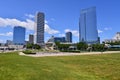 Milwaukee skyline from the east looking west Royalty Free Stock Photo