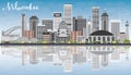 Milwaukee Skyline with Gray Buildings, Blue Sky and Reflections. Royalty Free Stock Photo