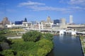 Milwaukee skyline with Menomonee River in foreground, WI Royalty Free Stock Photo