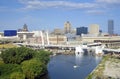 Milwaukee skyline with Menomonee River in foreground, WI Royalty Free Stock Photo