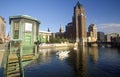 Milwaukee skyline with Menomonee River in foreground, WI Royalty Free Stock Photo