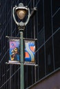 River Walk banner sign on lightpost in downtown Milwaukee, Wisconsin Royalty Free Stock Photo