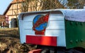 The nose of the vintage road roller with colorful logo `Advance Royalty Free Stock Photo