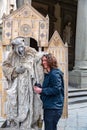 Mime artist performing in medieval clothes in the streets of Florence, Italy