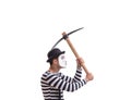 Mime with axe isolated on white background Royalty Free Stock Photo