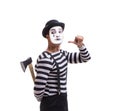 Mime with axe isolated on white background Royalty Free Stock Photo