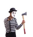 Mime with axe isolated on white background Royalty Free Stock Photo