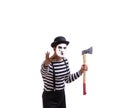 Mime with axe isolated on white background Royalty Free Stock Photo