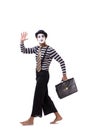 Mime with briefcase isolated on white background Royalty Free Stock Photo