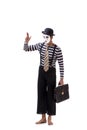 Mime with briefcase isolated on white background Royalty Free Stock Photo