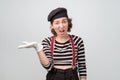 Mime confused woman asking are you crazy being offended. Royalty Free Stock Photo