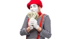 mime covering mouth with dollars