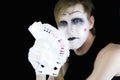 Mime with a fan of playing cards Royalty Free Stock Photo