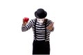 The mime holding red heart isolated on white background Royalty Free Stock Photo