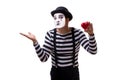 The mime holding red heart isolated on white background Royalty Free Stock Photo