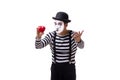 The mime holding red heart isolated on white background Royalty Free Stock Photo