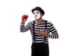 The mime holding red heart isolated on white background Royalty Free Stock Photo