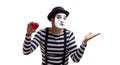 Mime holding red heart isolated on white background Royalty Free Stock Photo