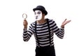 Mime with loupe isolated on white background